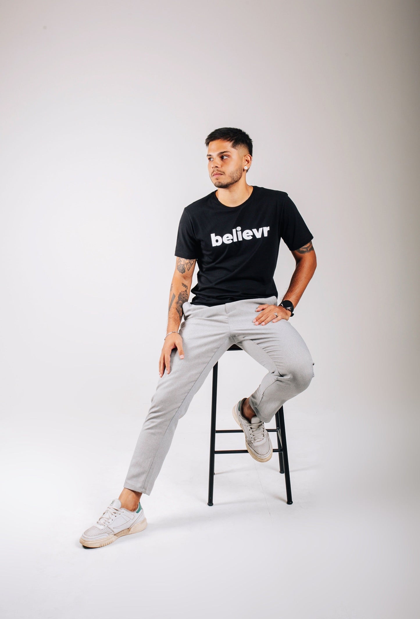 Camiseta Masculina Believr Preta Algodão Manga Curta