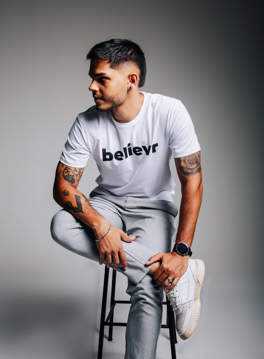 Camiseta Masculina Algodão Manga Curta Branca Believr