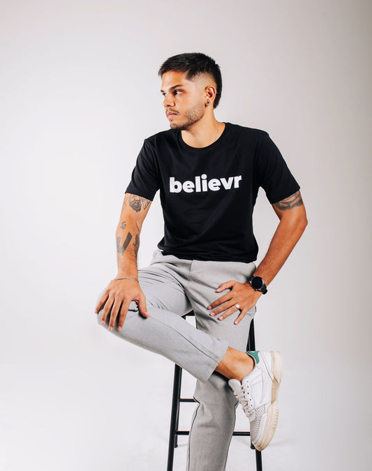 Camiseta Masculina Believr Preta Algodão Manga Curta