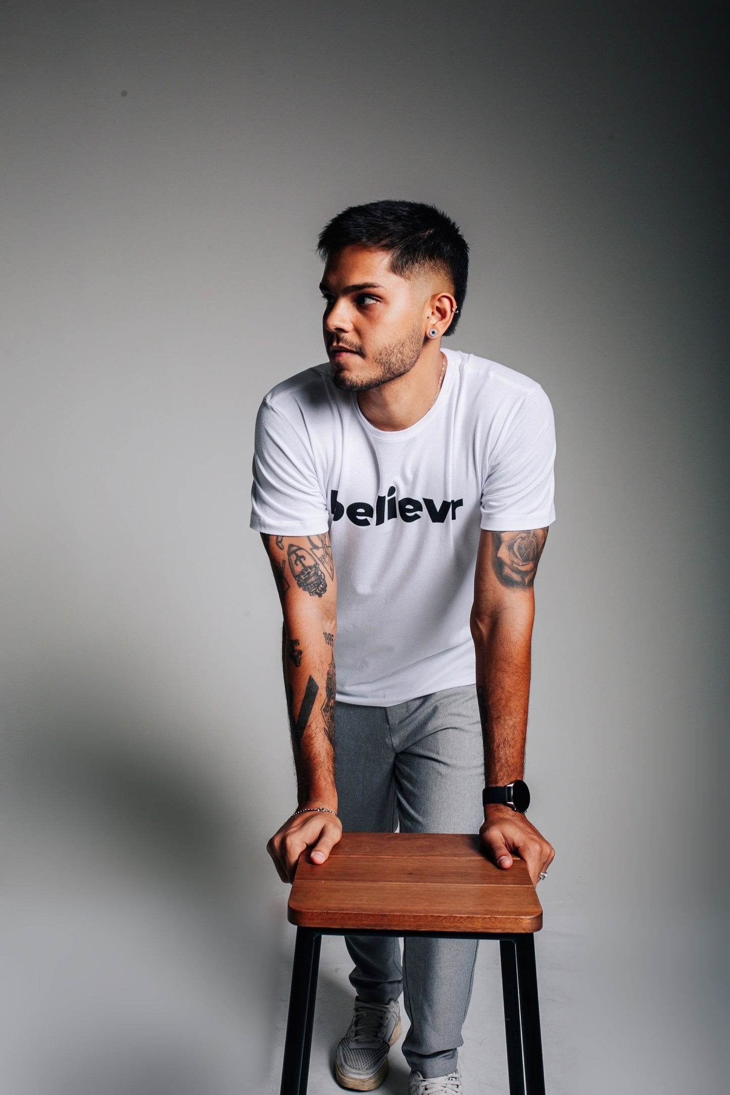 Camiseta Masculina Algodão Manga Curta Branca Believr