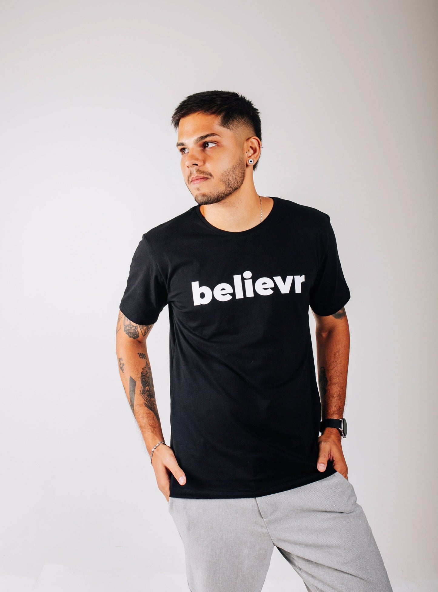 Camiseta Masculina Believr Preta Algodão Manga Curta
