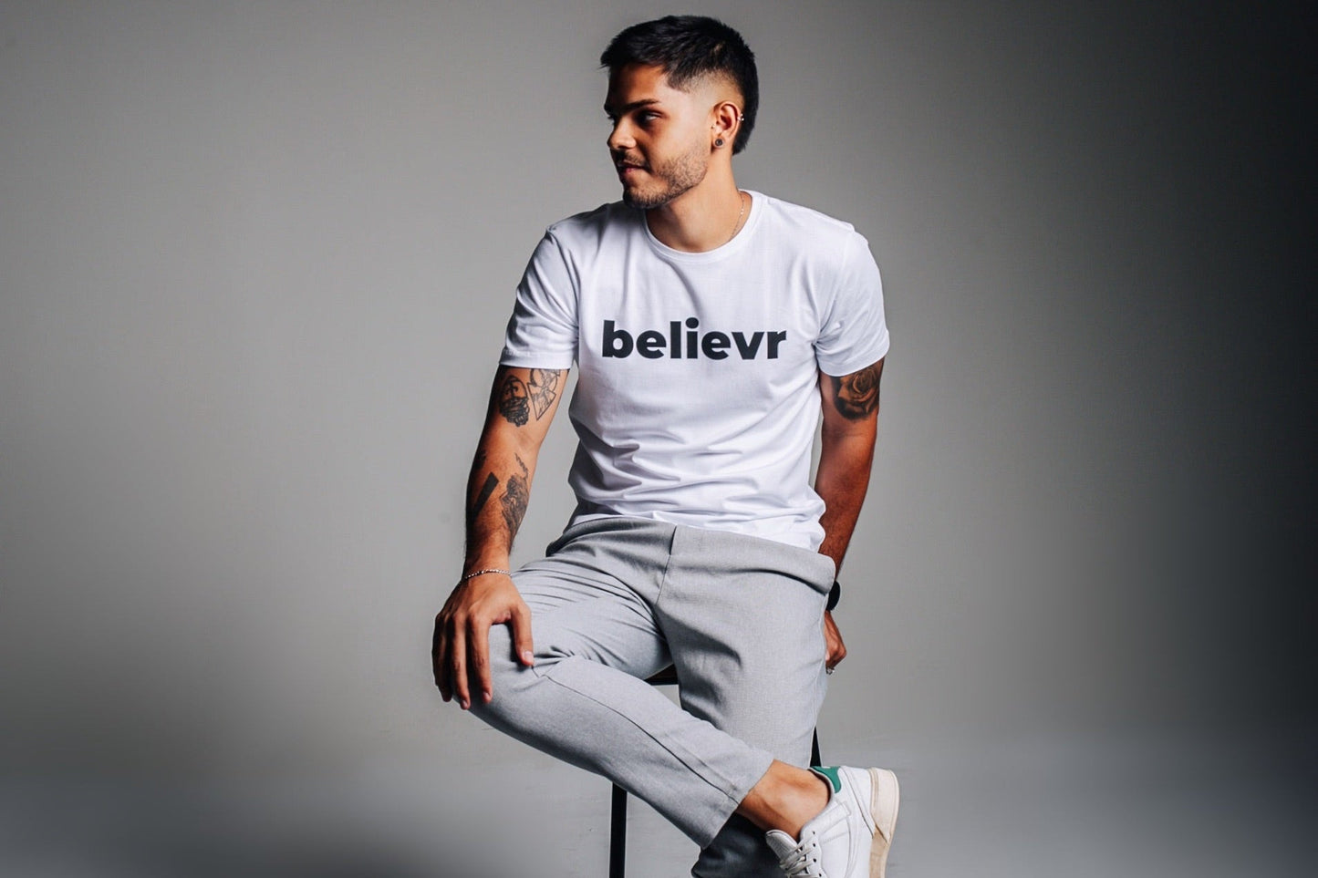 Camiseta Masculina Algodão Manga Curta Branca Believr
