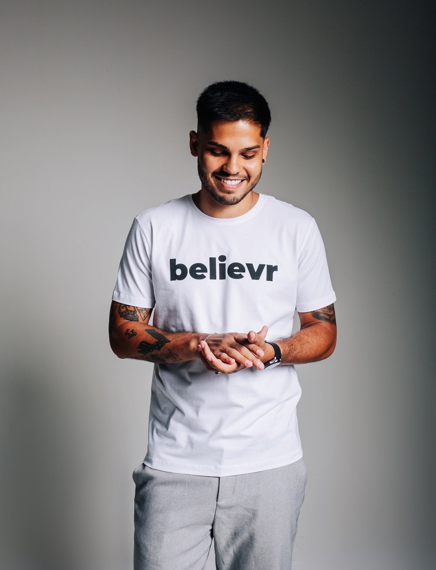 Camiseta Masculina Algodão Manga Curta Branca Believr